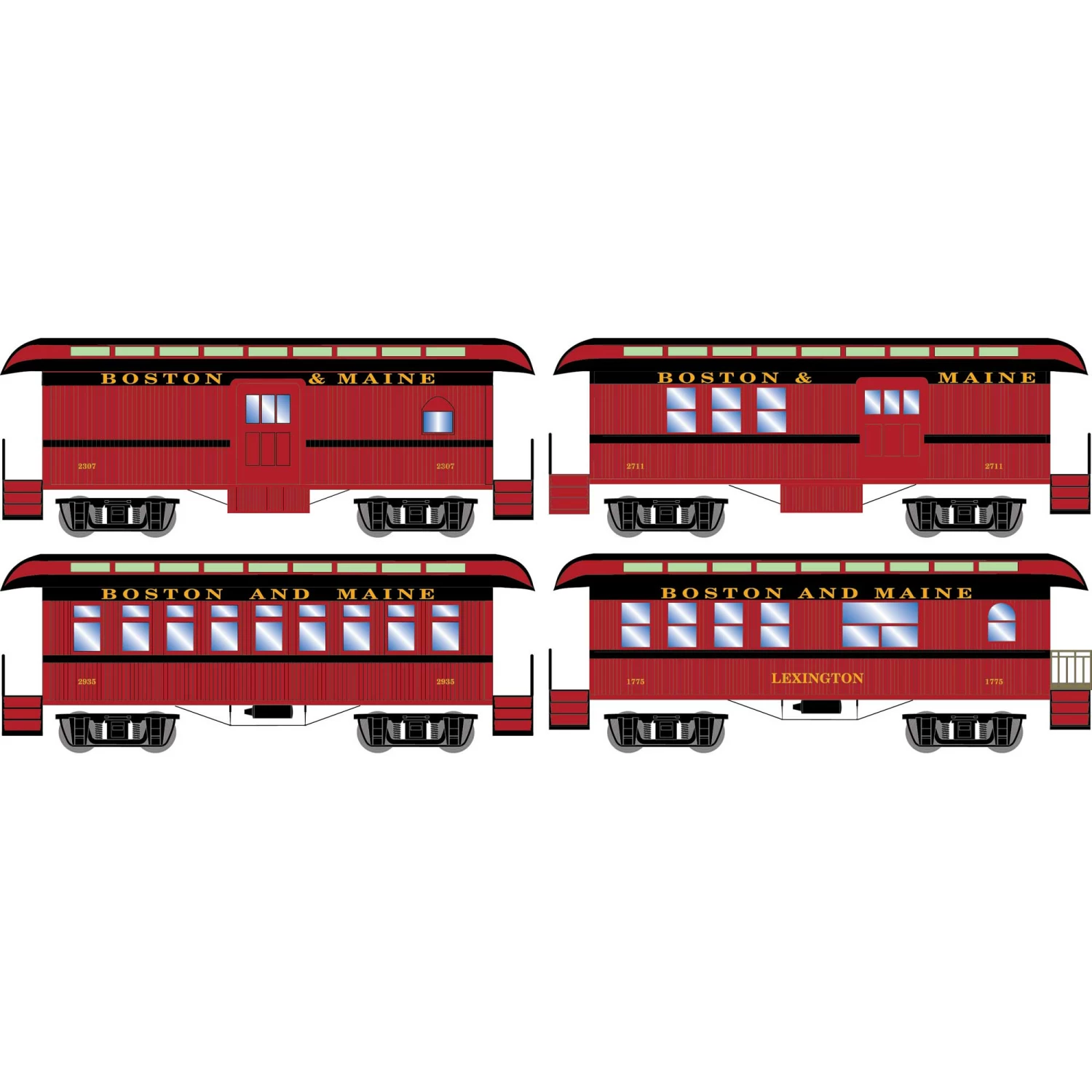 Athearn N 34' Old Time Overton Passenger Set, B&M (4) for Passenger Cars