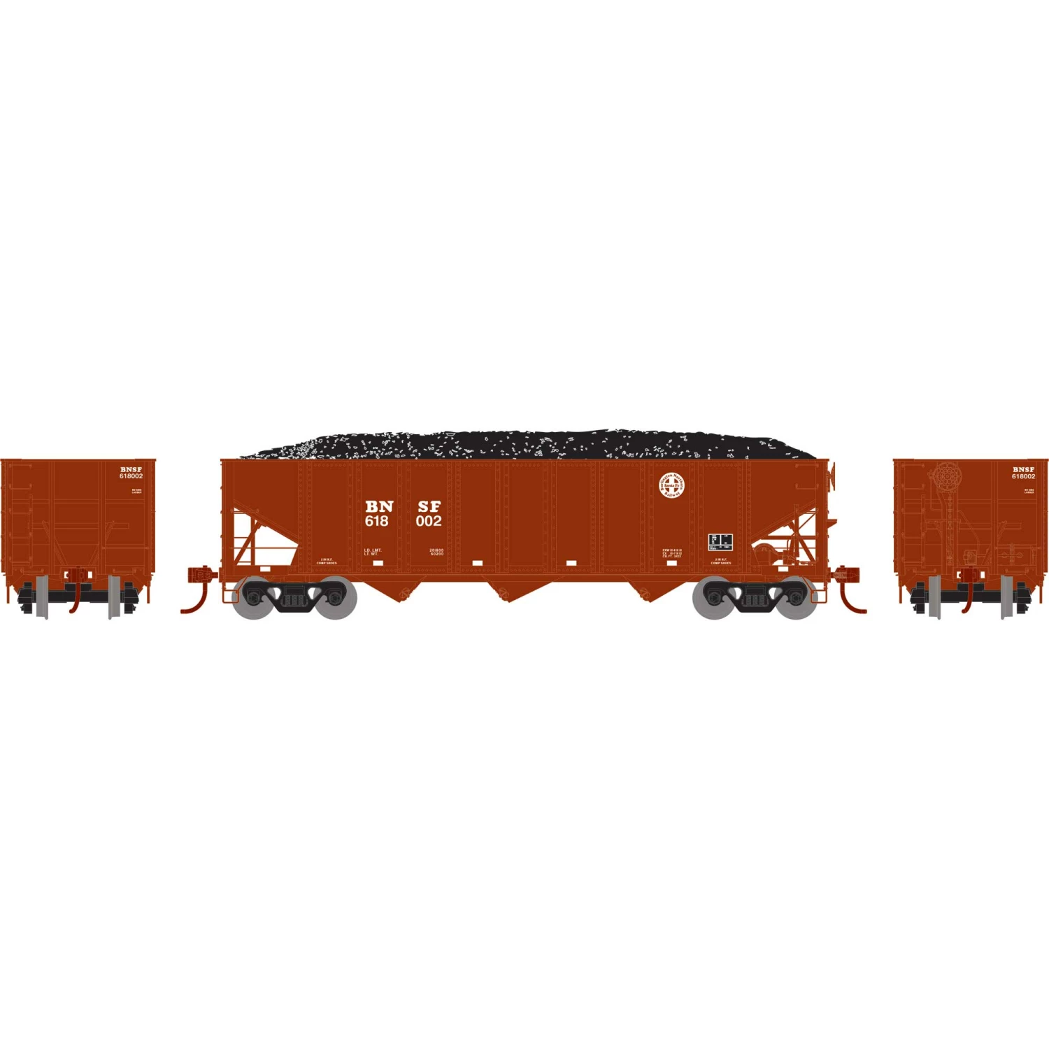 Athearn HO RTR 40' 3-Bay Ribbed Hopper with Load, BNSF #618002 for Freight Cars