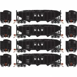 Athearn HO RTR 40' 3-Bay Ribbed Hopper with Load, N&W (4) for Freight Cars