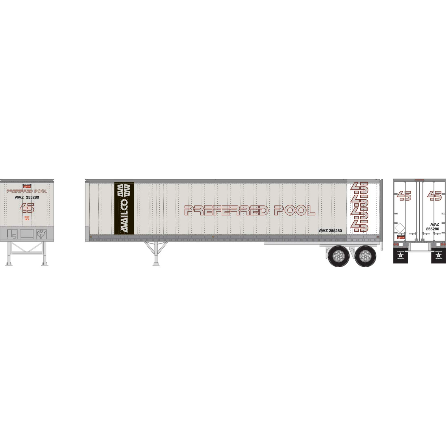 Athearn HO RTR 45' Fruehauf Z-Van Trailer, Availco #255280 for Vehicles & Containers