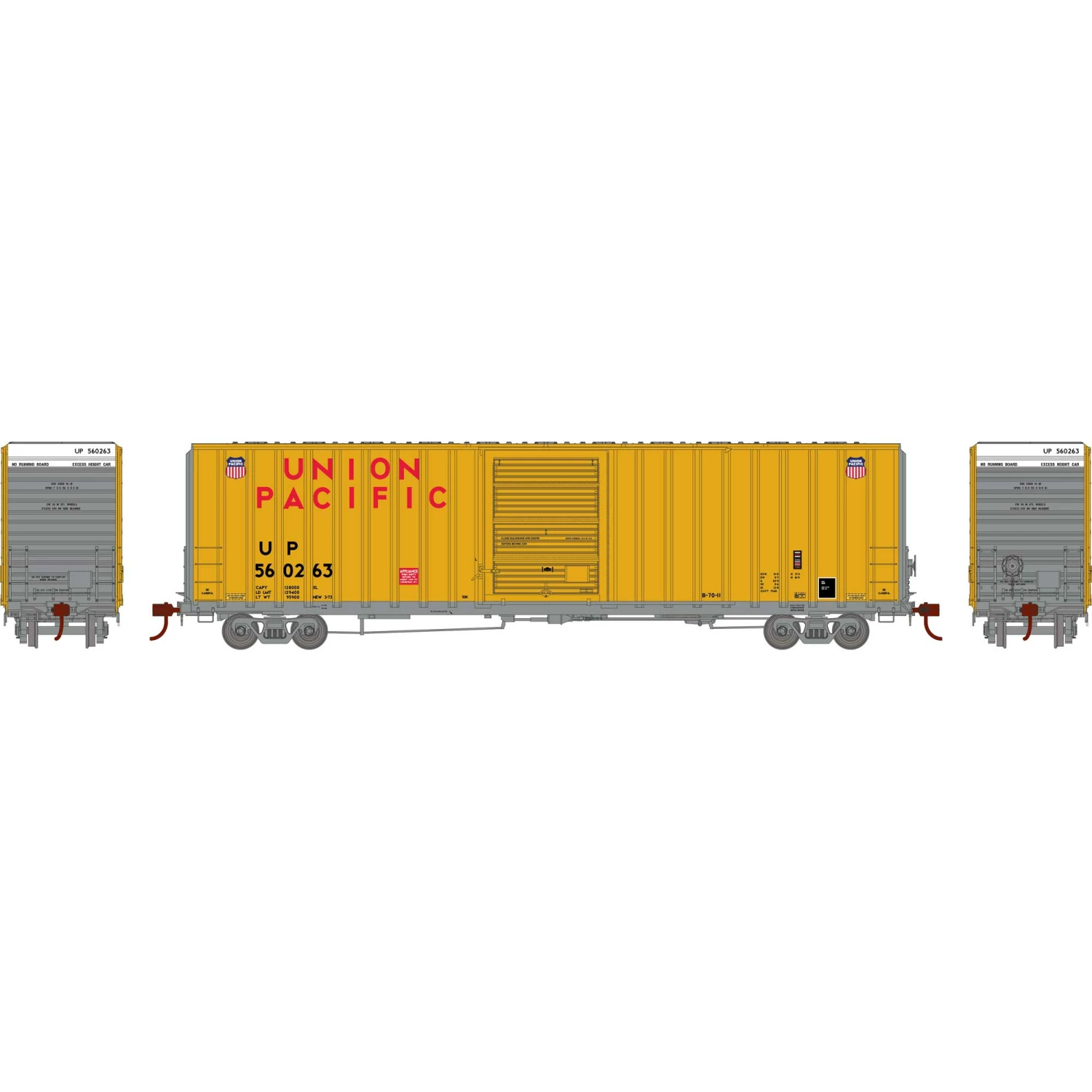 Athearn HO RTR 60' Hi-Cube Ex-Post Box, UP/Yellow #560263 for Freight Cars