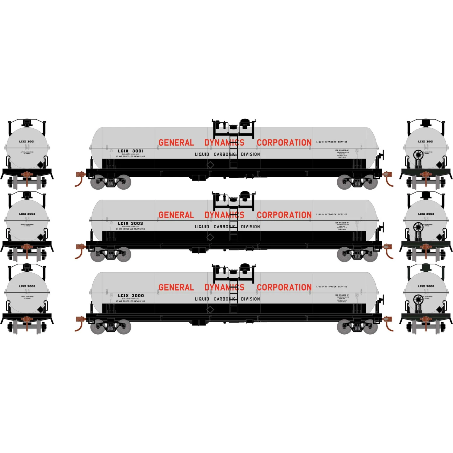 Athearn HO RTR 62' Tank, LCIX (3) for Freight Cars