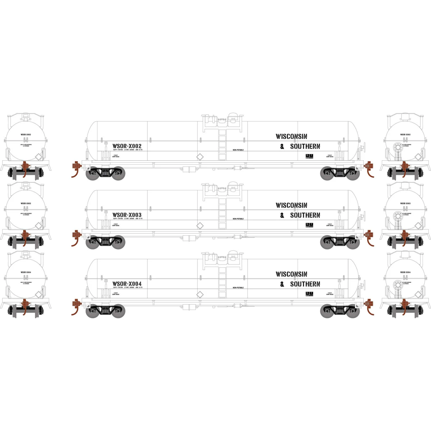 Athearn HO RTR 62' Tank, WSOR (3) for Freight Cars