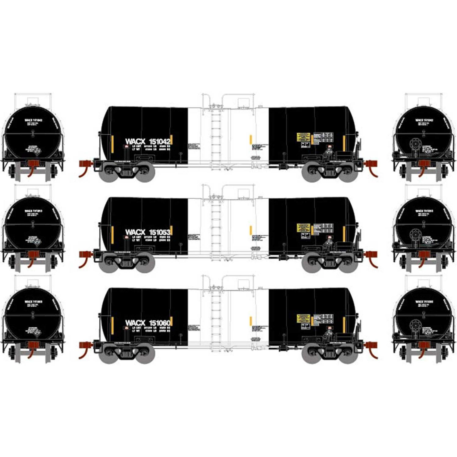 Athearn HO RTR 16,000-Gallon Clay Slurry Tank, WACX #1 (3) for Freight Cars