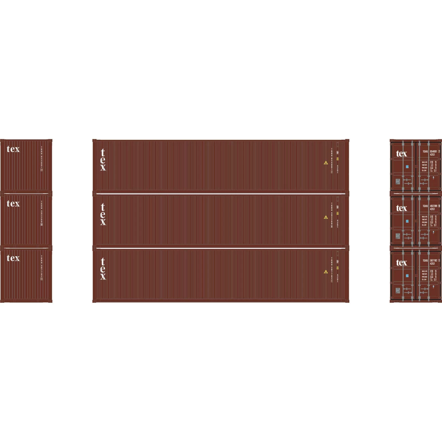 Athearn HO 40' Low Cube Container, TGHU #2 (3) for Freight Cars