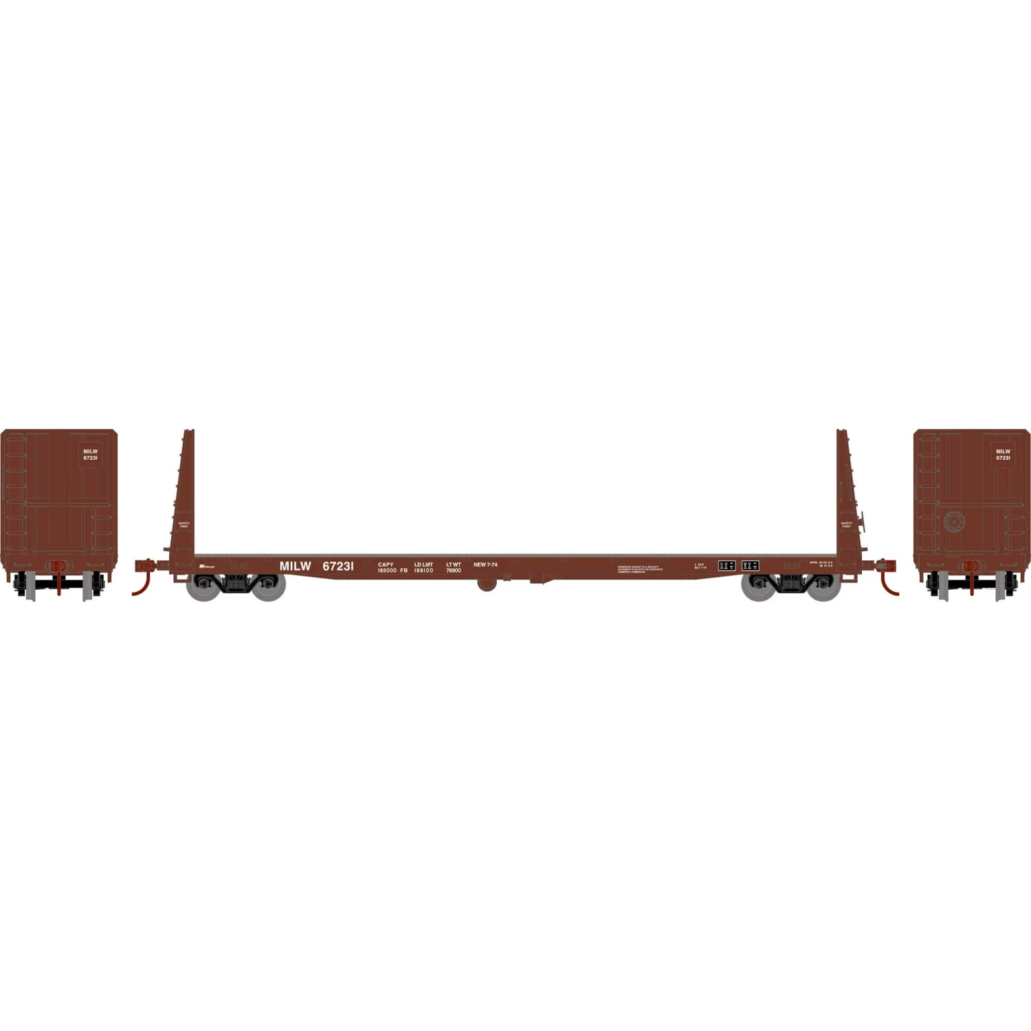 Athearn HO RTR 60' Bulkhead Flat, MILW #67231 for Freight Cars