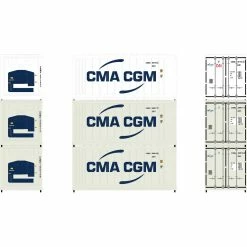 Athearn N 20' Reefer Container CMA CGM (3) for Freight Cars