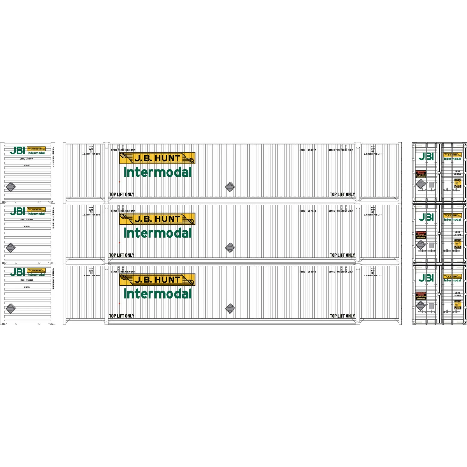 Athearn N 53' CIMC Container, JB Hunt #2 (3) for Freight Cars