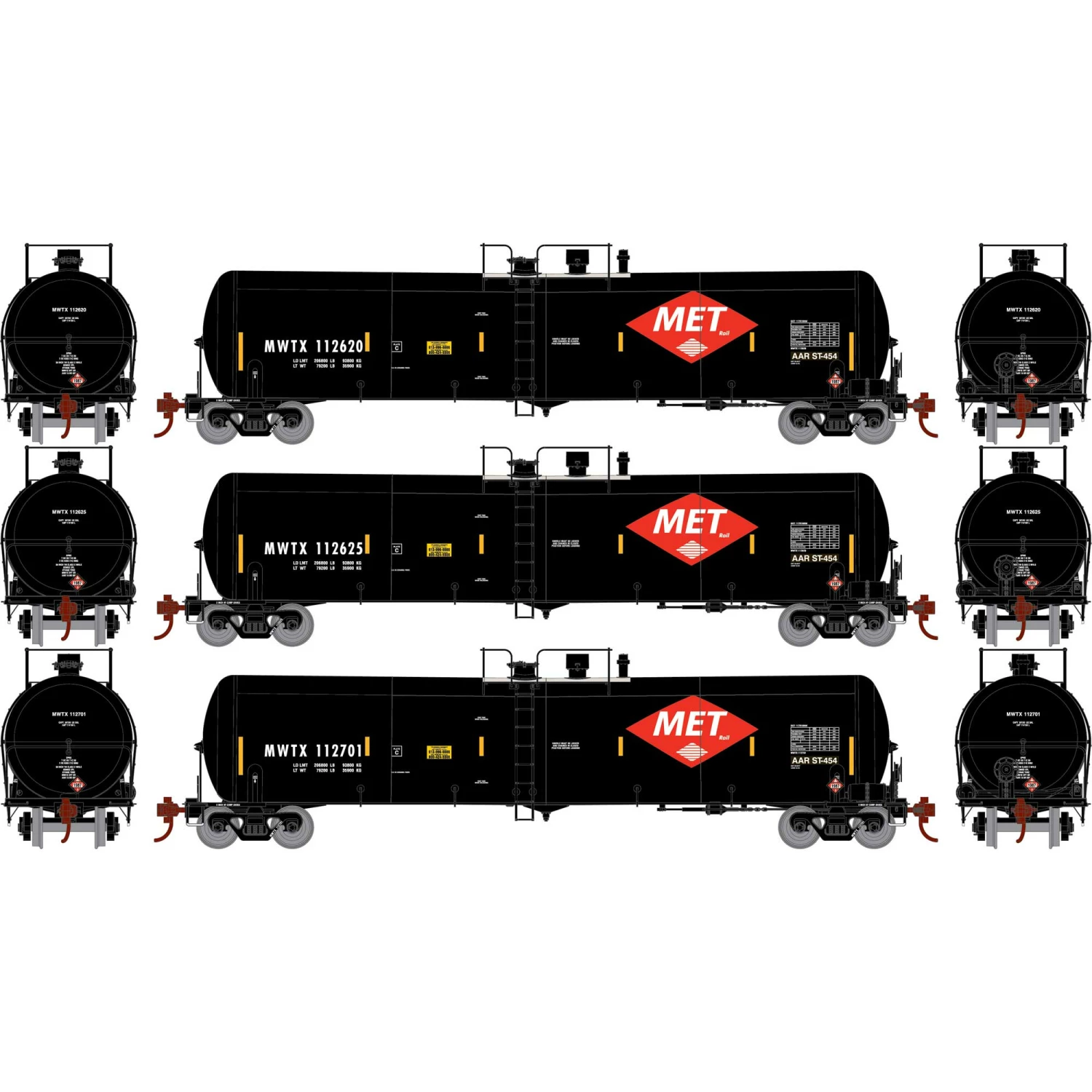 Athearn N 30,000-Gallon Ethanol Tank, MWTX #1 (3) for Freight Cars