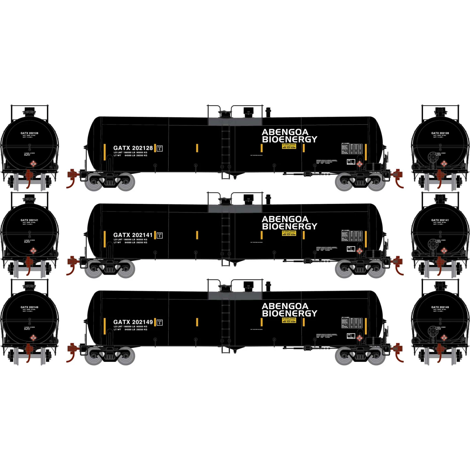 Athearn N 30,000-Gallon Ethanol Tank, GATX #1 (3) for Freight Cars