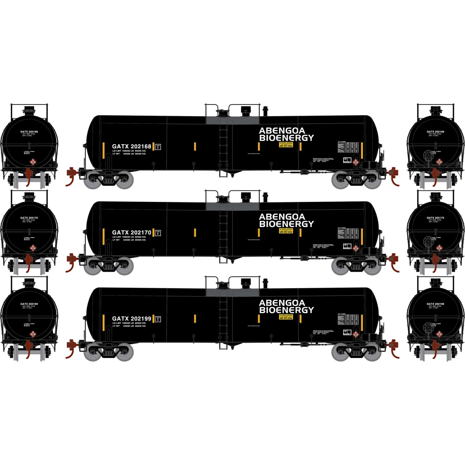 Athearn N 30,000-Gallon Ethanol Tank, GATX #2 (3) for Freight Cars