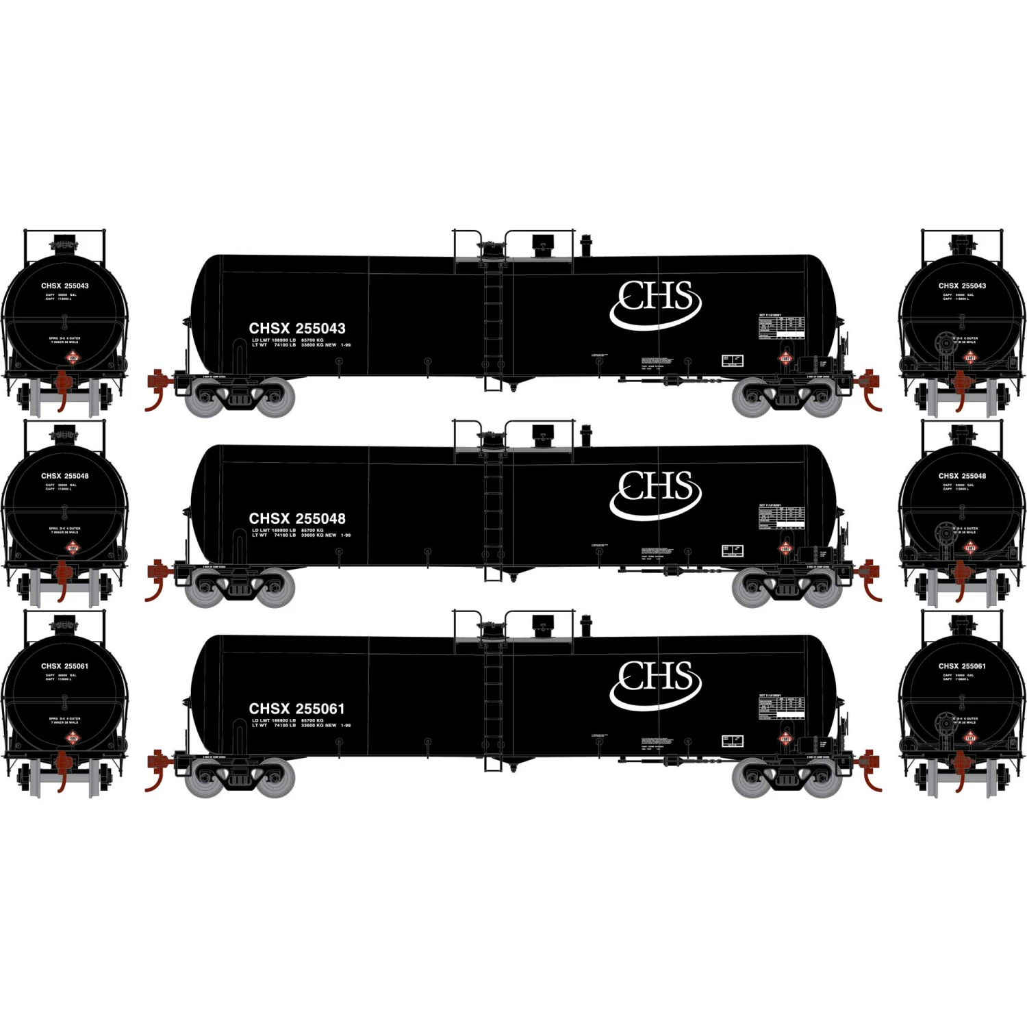 Athearn N 30,000-Gallon Ethanol Tank, CHSX #2 (3) for Freight Cars