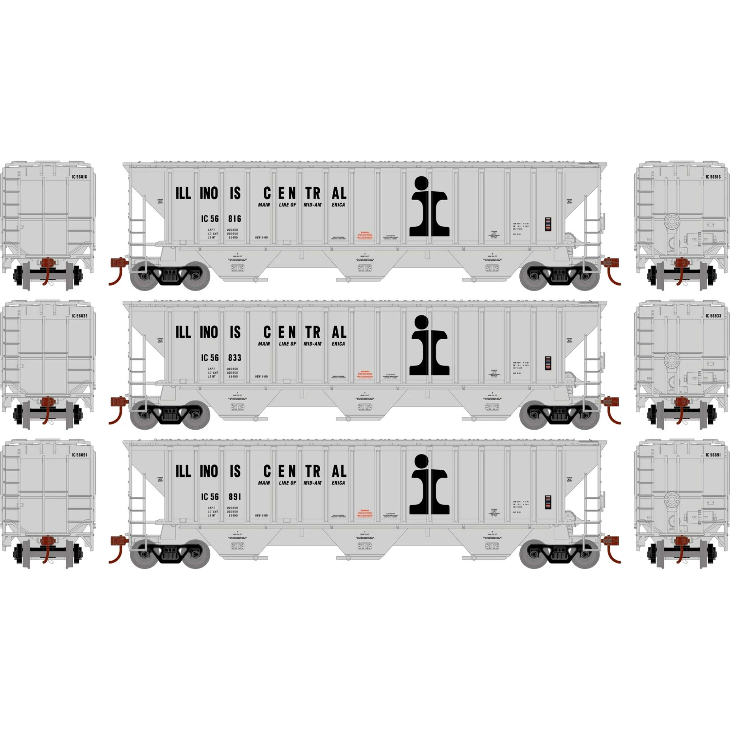 Athearn HO RTR PS 4740 Covered Hopper, IC (3) for Freight Cars
