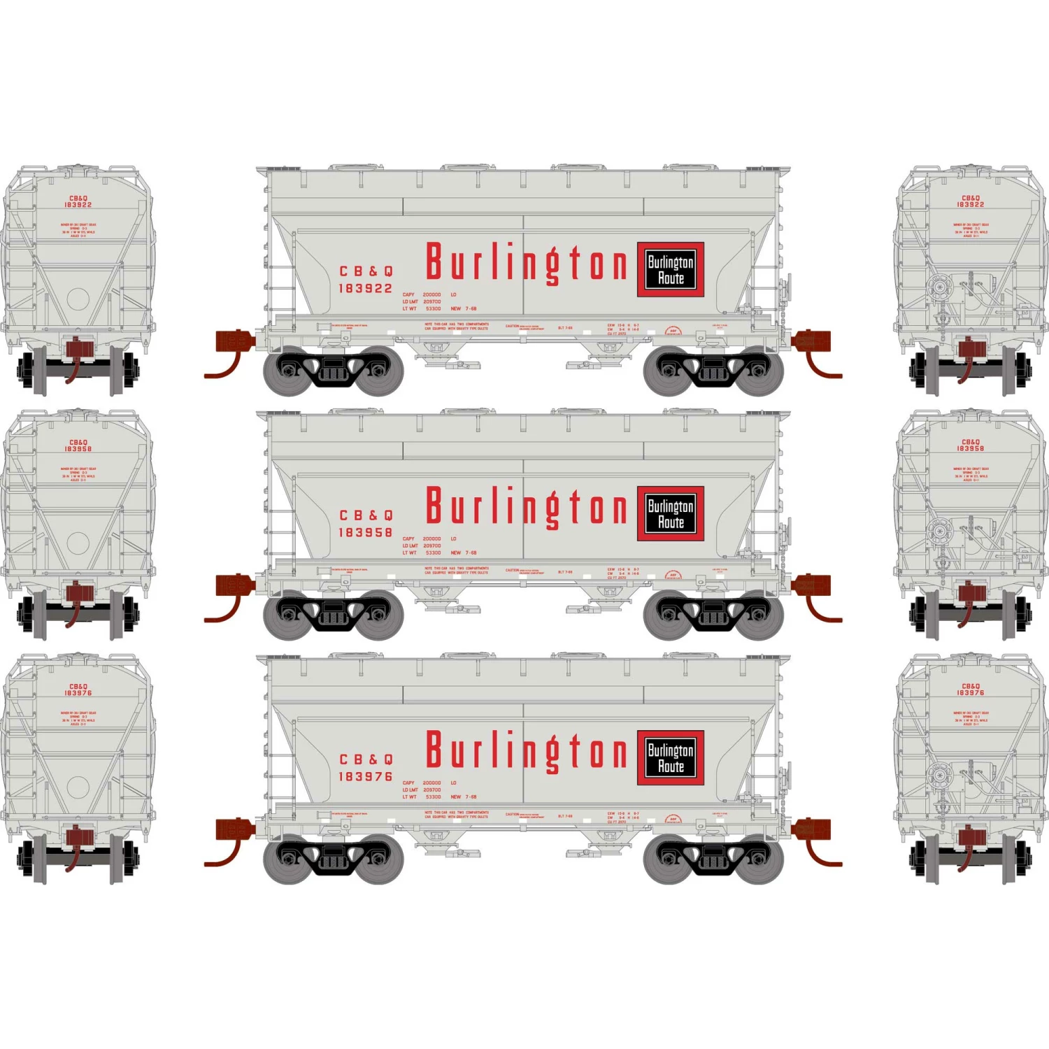 Athearn N ACF 2970 Covered Hopper, CB&Q (3) for Freight Cars