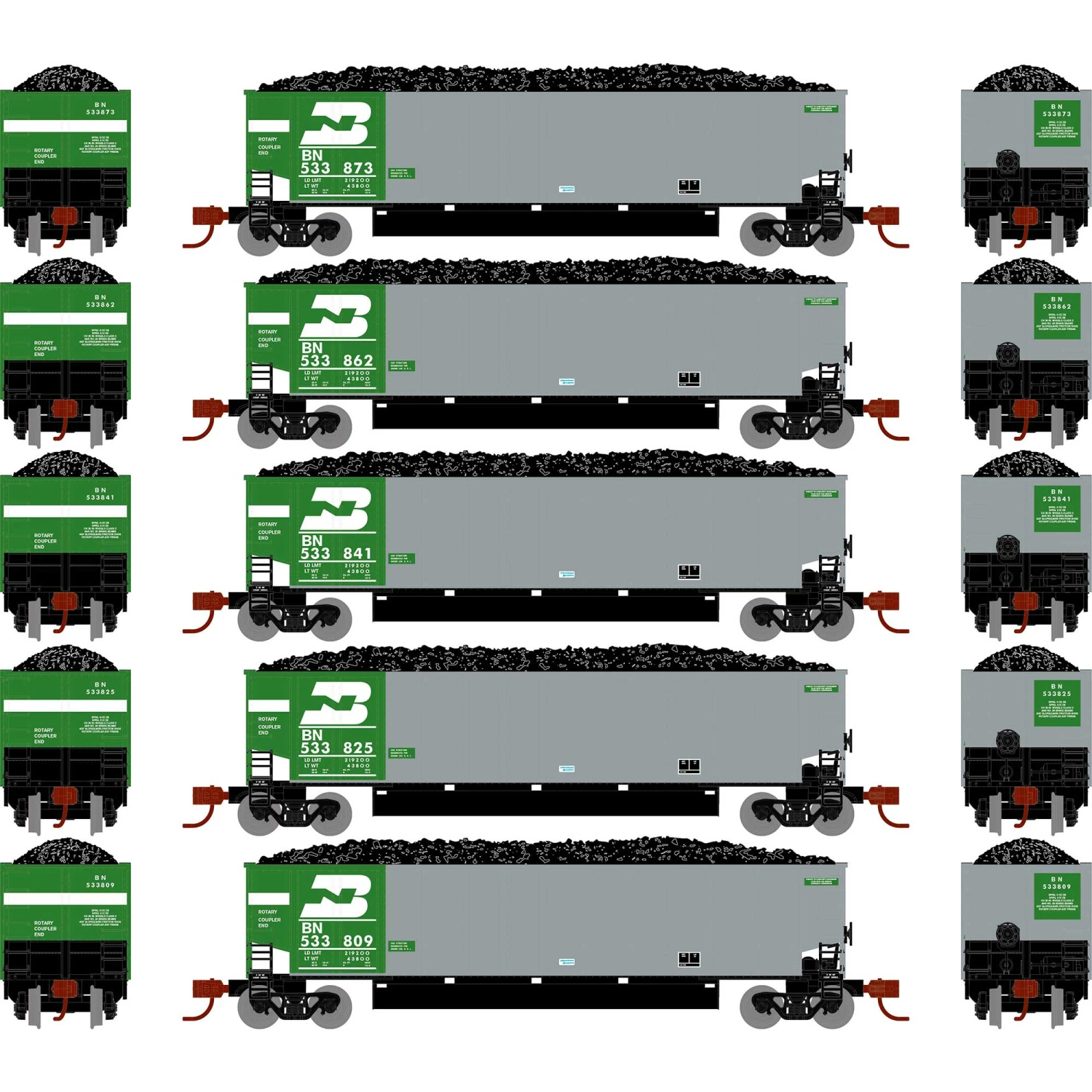 Athearn N Bethgon Coalporter with Load, BN #3 (5) for Freight Cars