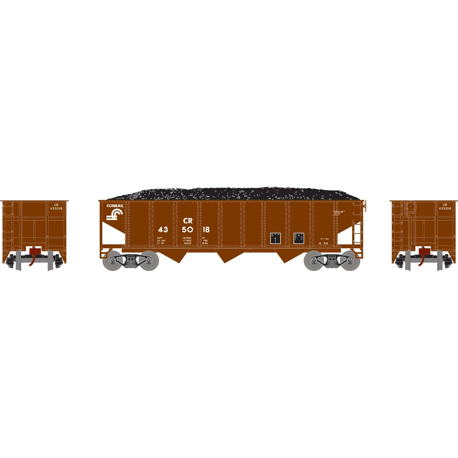 Athearn N 40' 3-Bay Ribbed Hopper with Load, CR #435018 for Freight Cars