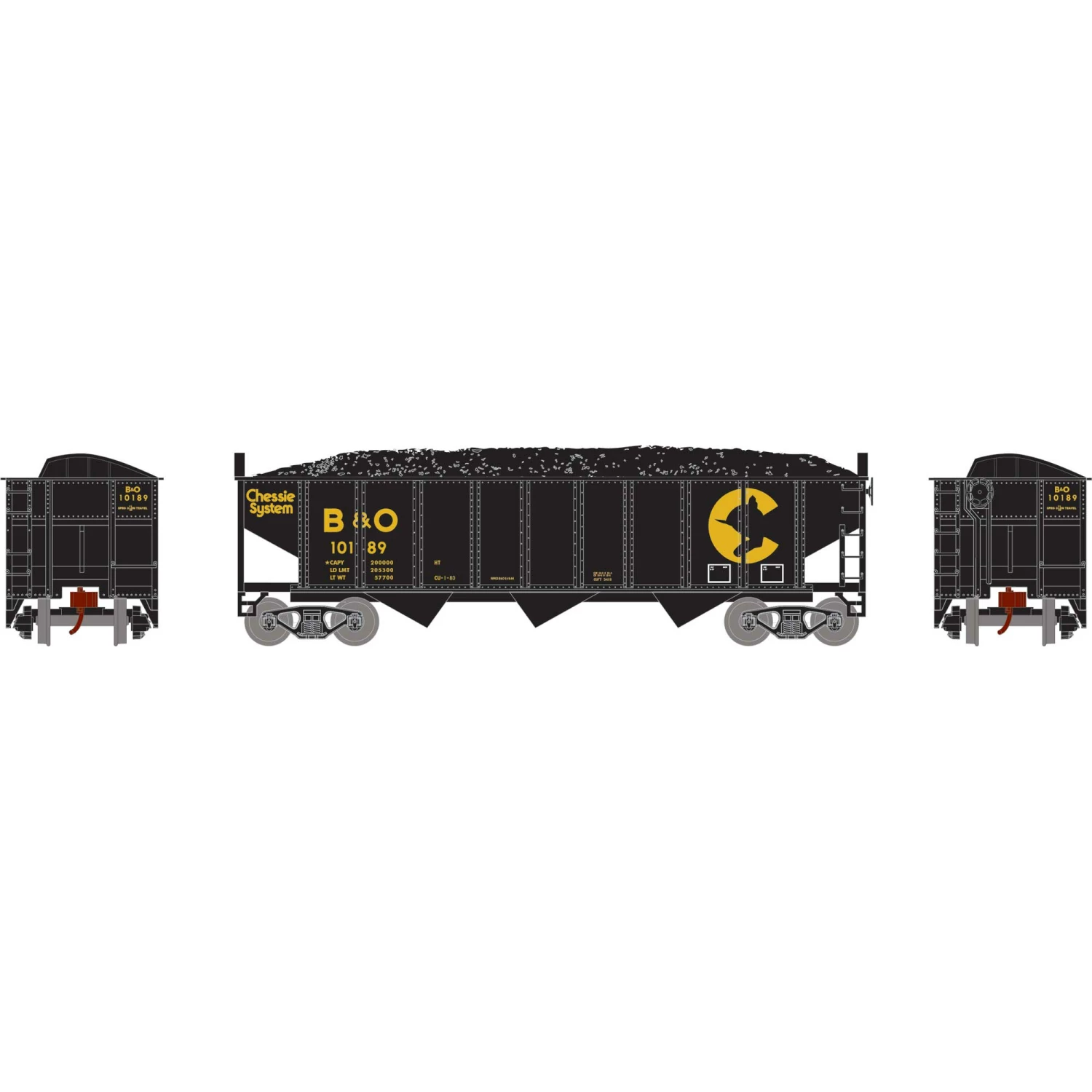 Athearn N 40' 3-Bay Ribbed Hopper with Load, B&O #10189 for Freight Cars