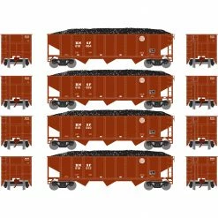 Athearn N 40' 3-Bay Ribbed Hopper with Load, BNSF #2 (4) for Freight Cars