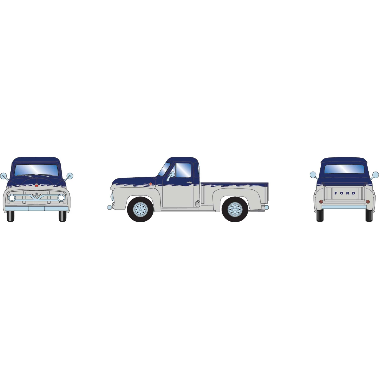 Athearn HO RTR 1955 Ford F-100 Pickup, Blue/White for Vehicles & Containers