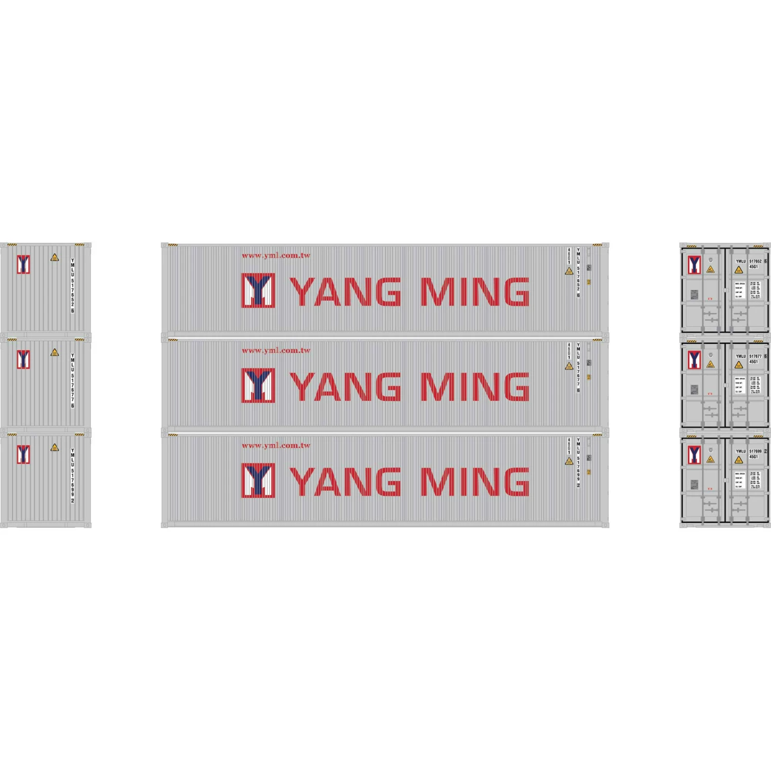 Athearn HO 40' Corrugated Low Container, Yang Ming/New (3) for Vehicles & Containers