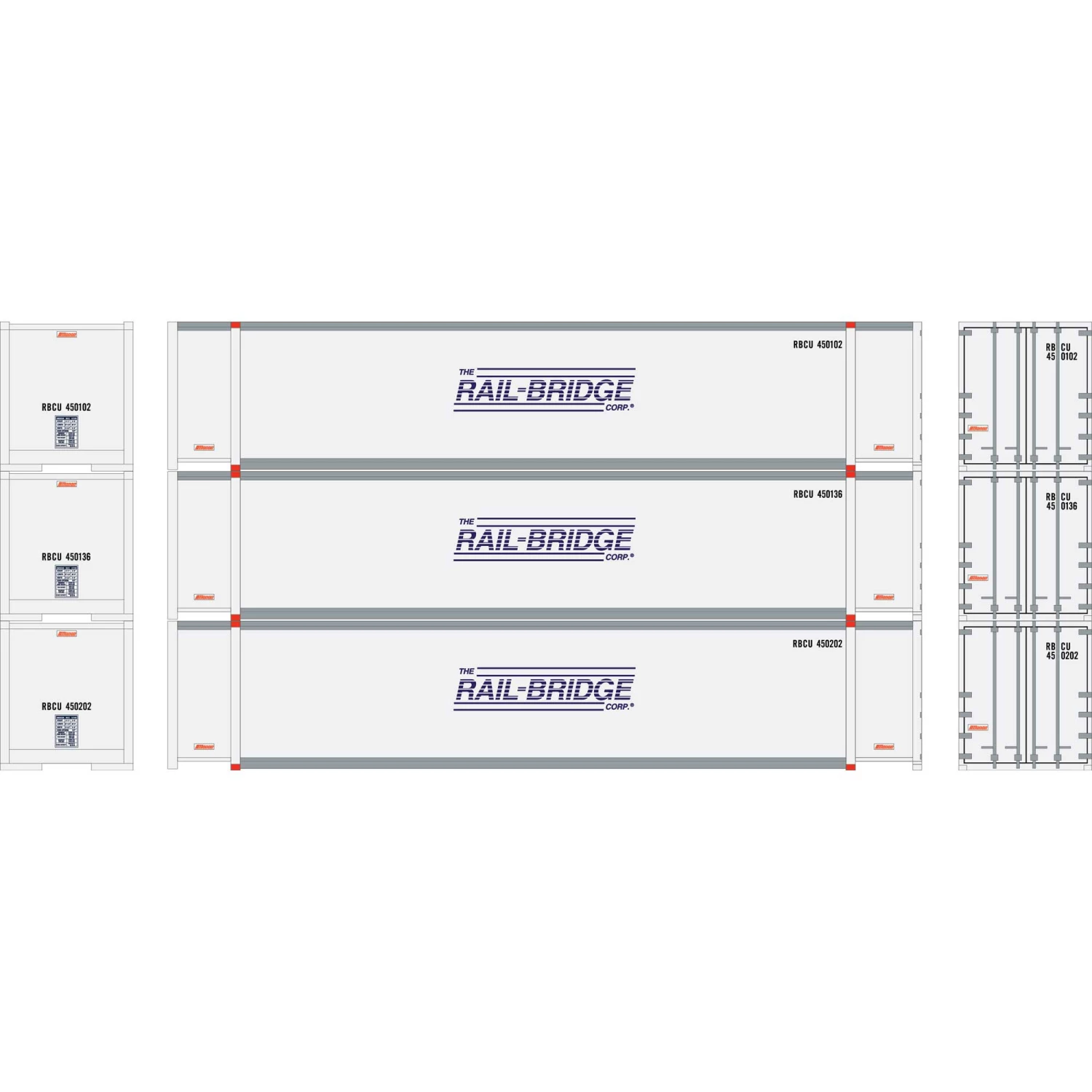 Athearn HO RTR 48' Container, Rail Bridge #2 (3) for Freight Cars