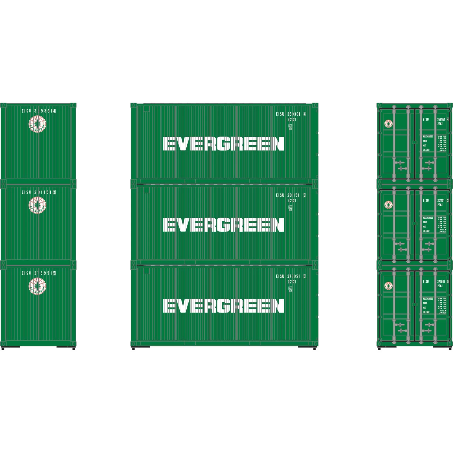 Athearn HO RTR 20' Corrugated Container, ESIU #1 (3) for Freight Cars