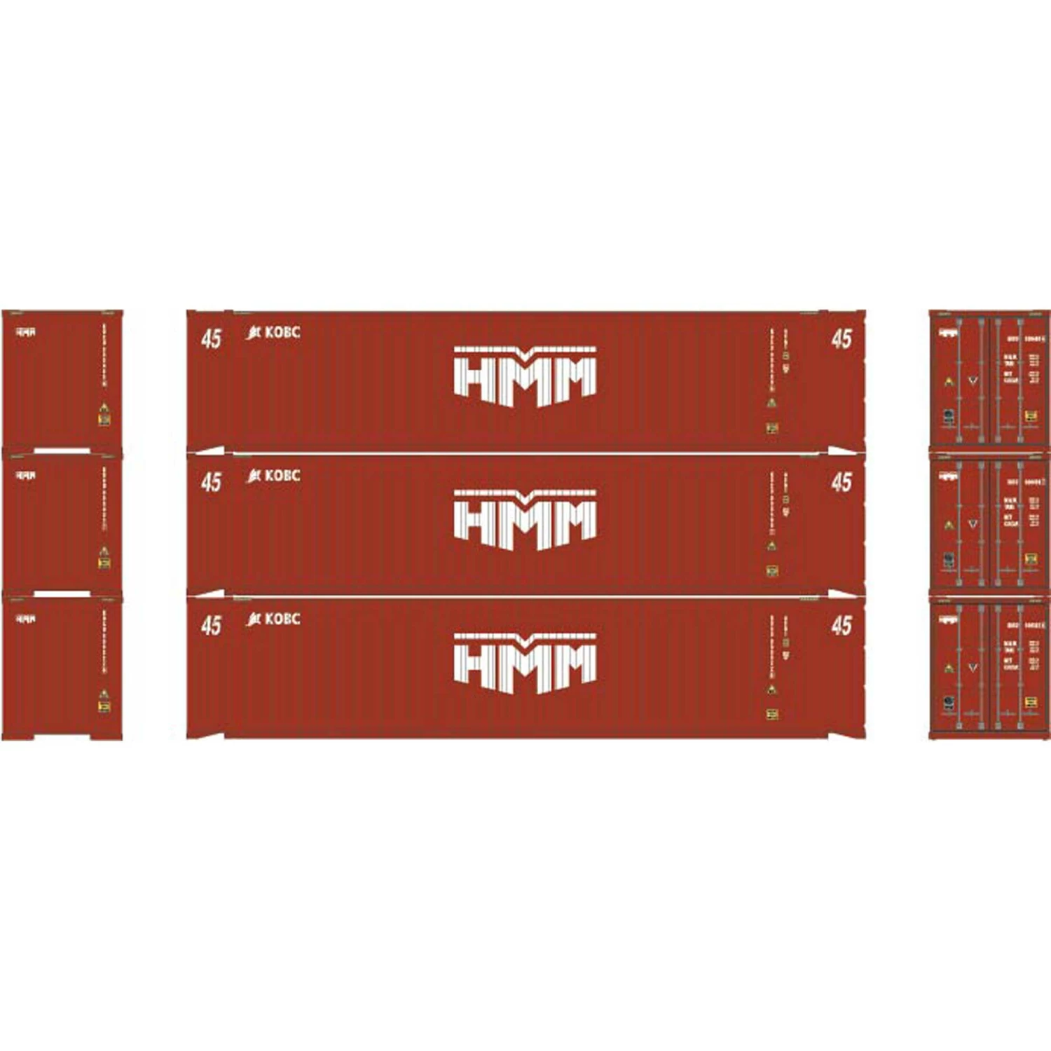 Athearn HO RTR 45' Container, HMM/KOBC #1 (3) for Freight Cars