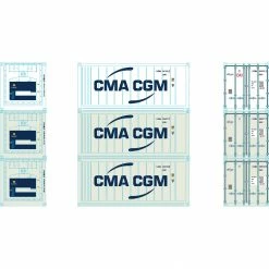 Athearn HO RTR 20' Reefer Container CMA CGM (3) for Freight Cars