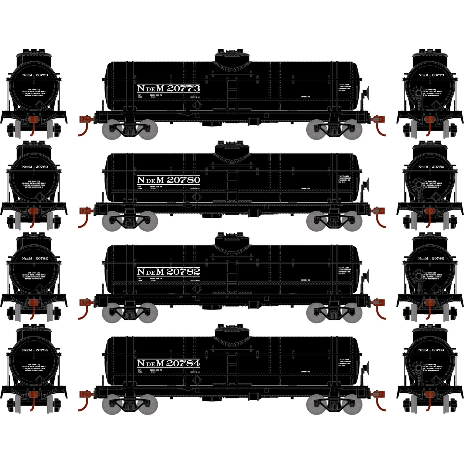 Athearn HO 1-Dome Tank, NdeM (4) for Freight Cars