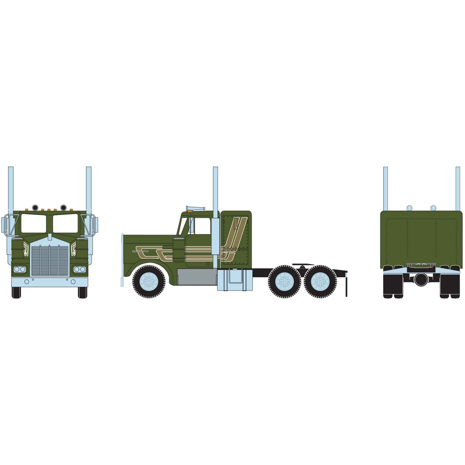 Athearn HO RTR KW Tractor, Green & Gold for Scenery