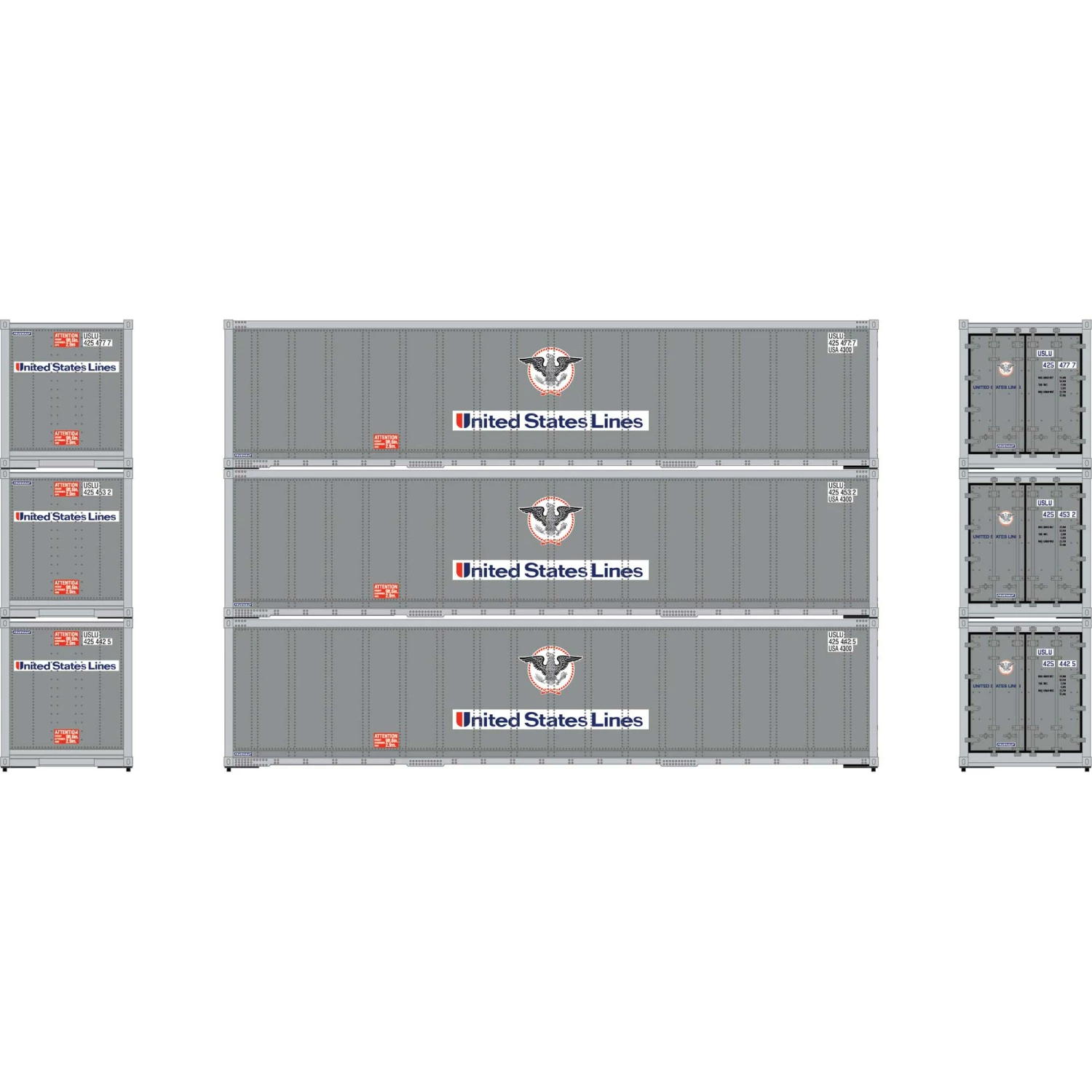 Athearn HO 40' Smooth Side Containers, USLU #2 (3) for Vehicles & Containers