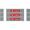 Athearn HO 40' Smooth Side Containers, KKLU #2 (3) for Vehicles & Containers