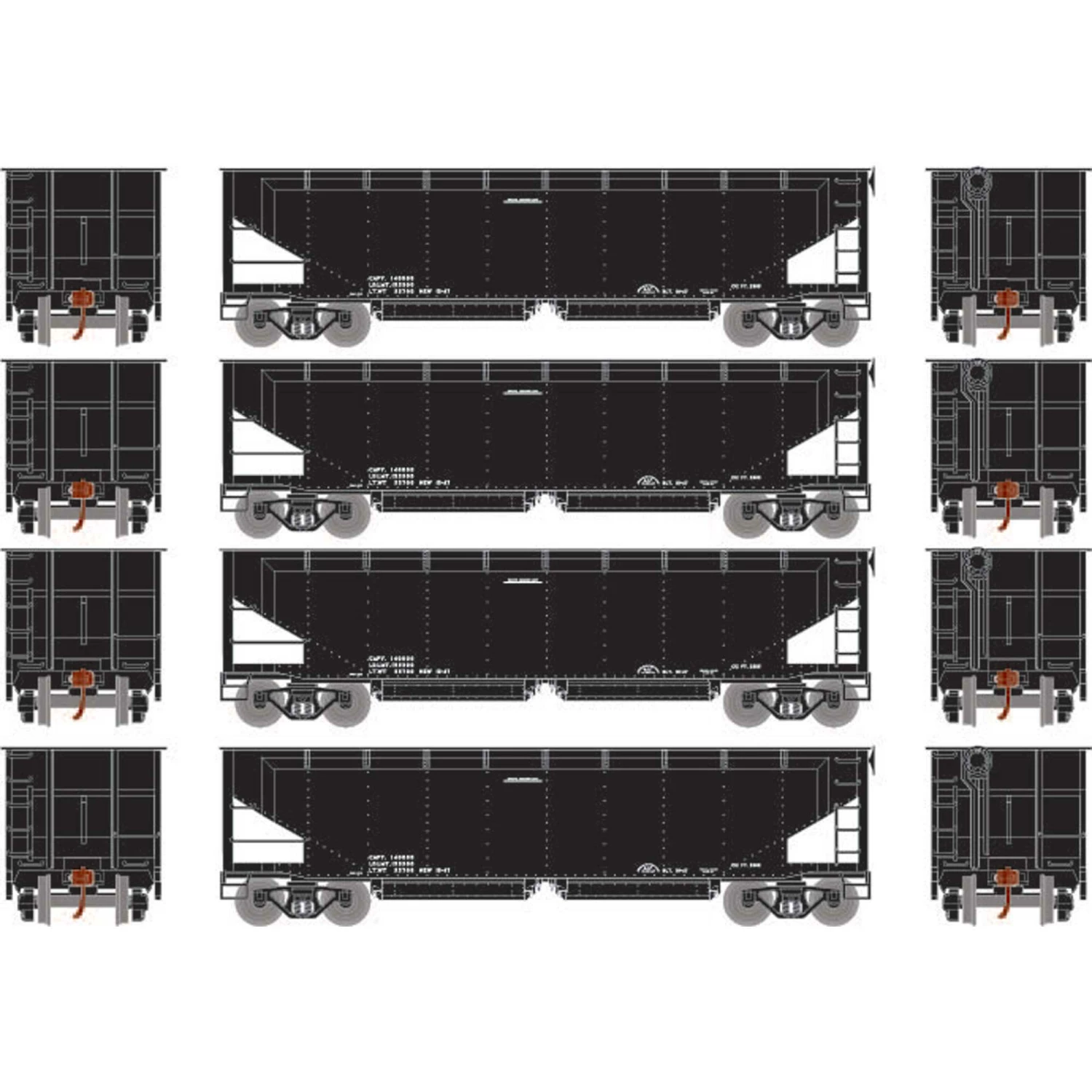 Athearn HO RTR 40' Offset Hopper with Load, Data/Black No # (4) for Freight Cars