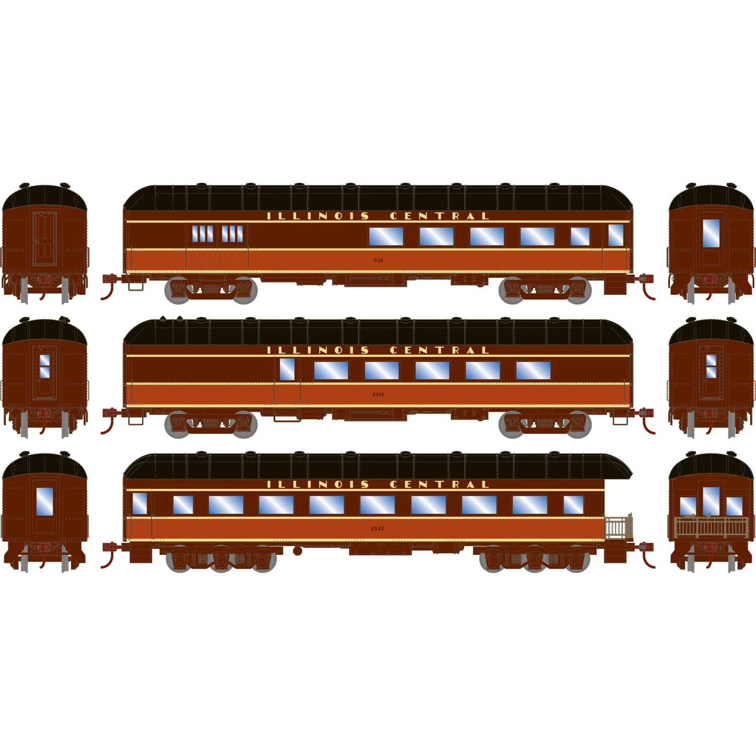 Athearn HO RTR Arch Roof Set, IC (3) for Passenger Cars