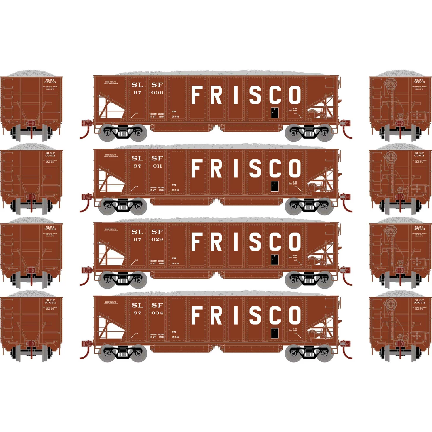 Athearn HO 40' Ribbed 3-Bay Ballast Hopper, SLSF #1 (4) for Freight Cars