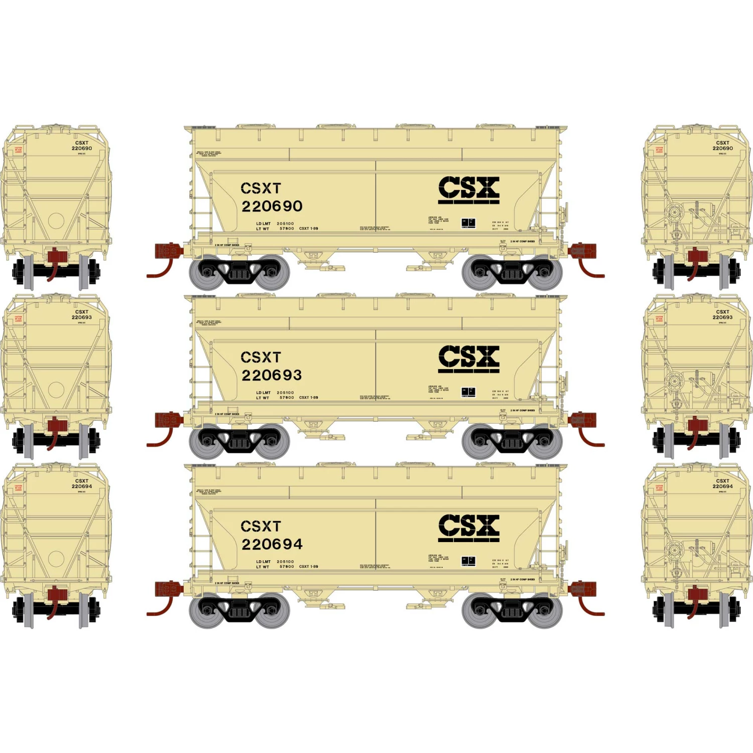 Athearn HO ACF 2970 Covered Hopper, CSXT (3) for Freight Cars