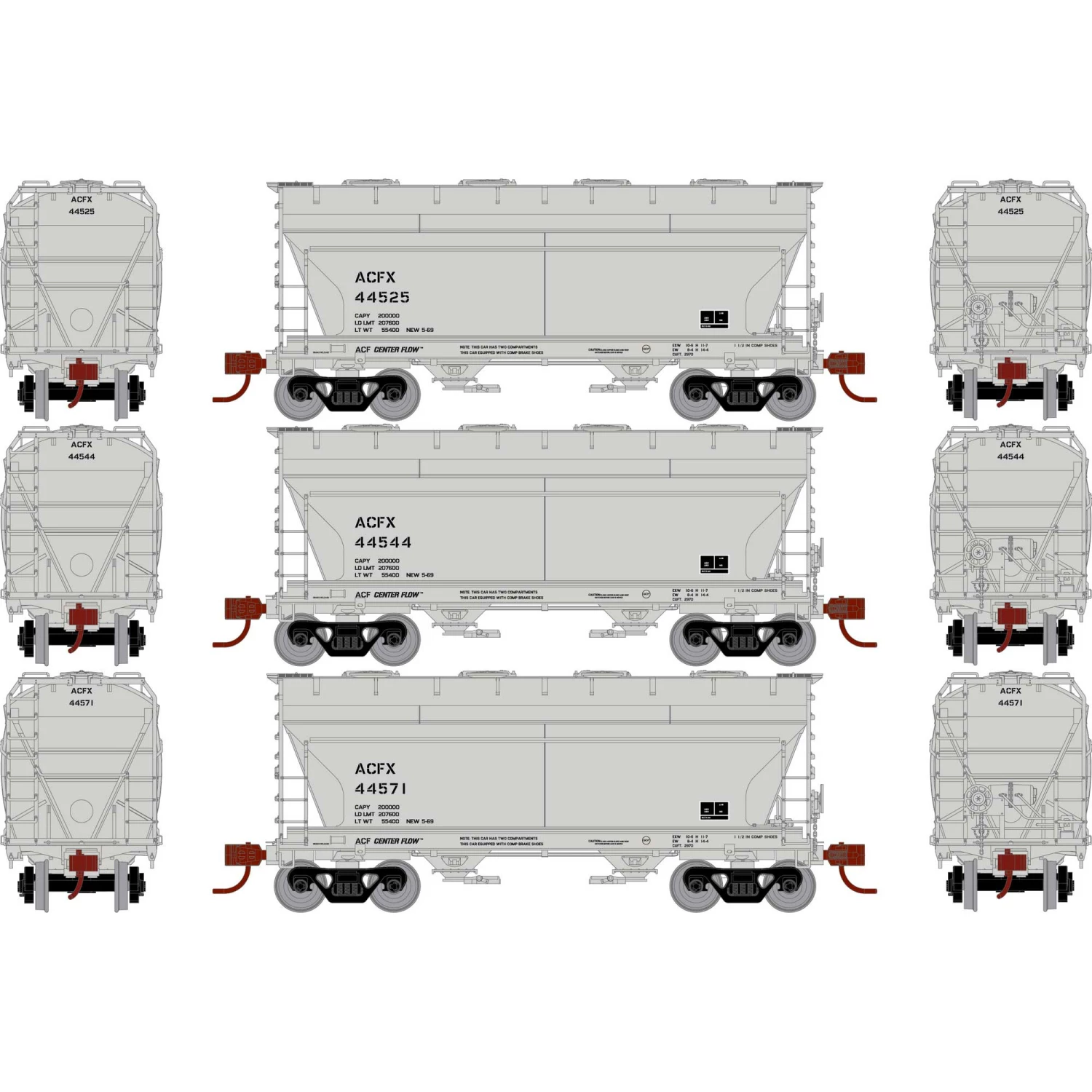 Athearn HO ACF 2970 Covered Hopper, ACFX (3) for Freight Cars