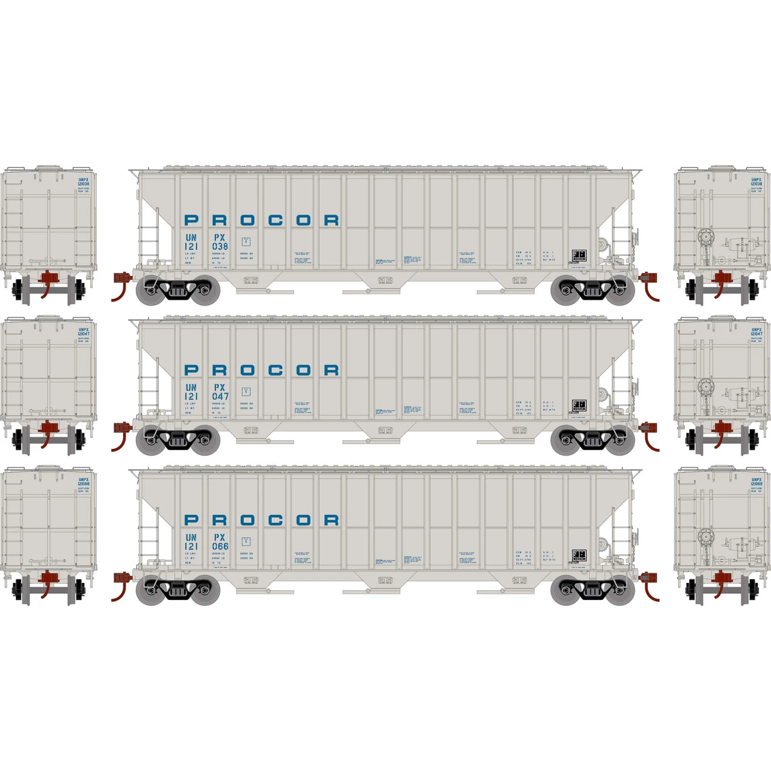 Athearn HO RTR FMC 4700 Covered Hopper, UNPX (3) for Freight Cars