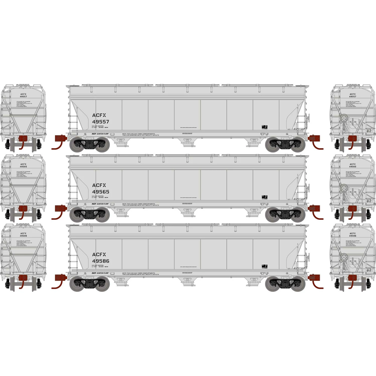 Athearn N ACF 4600 3-Bay CF Hopper, ACFX #1 (3) for Freight Cars