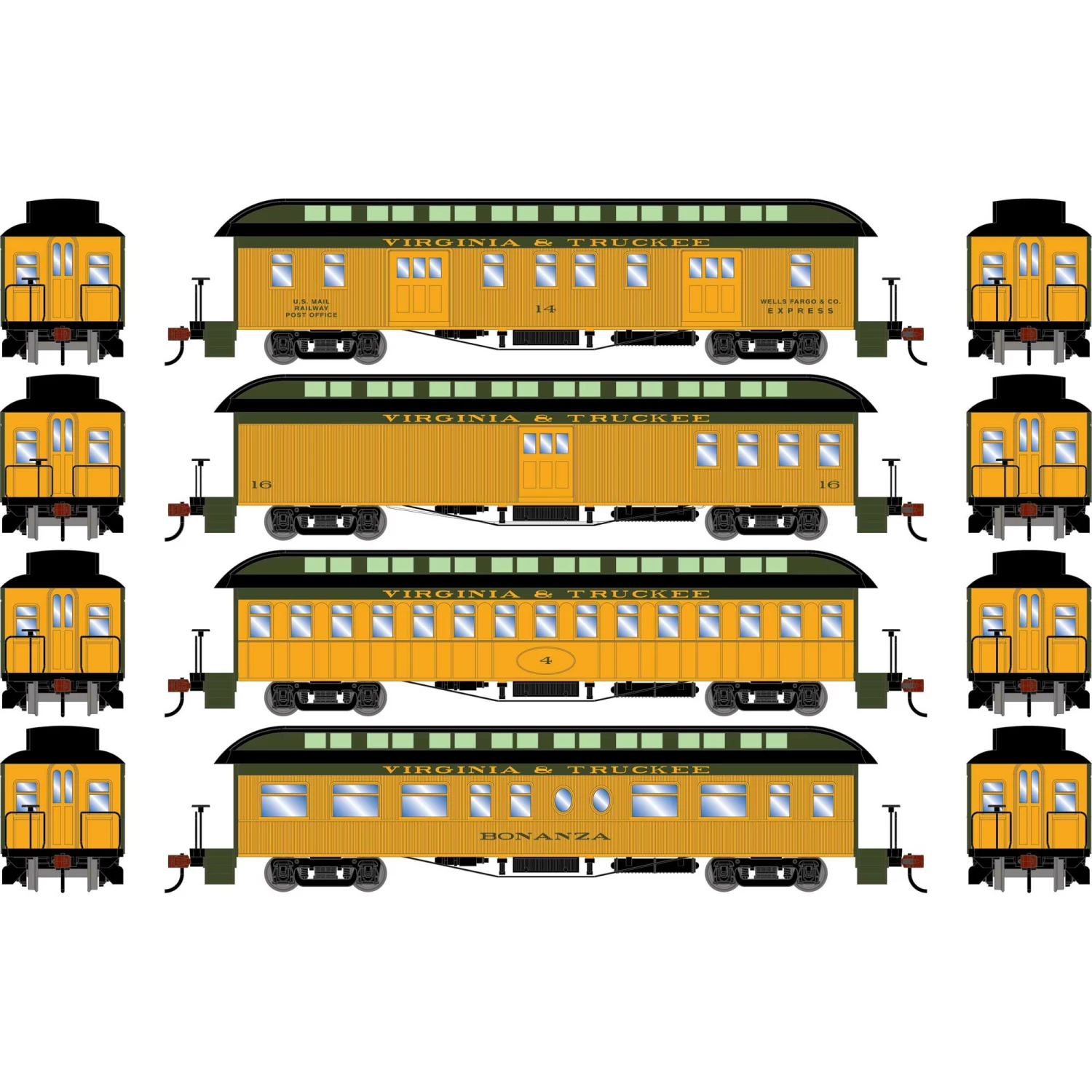 Athearn HO 50' Old Time Overland Passenger Set, V&T #1 (4) for Passenger Cars