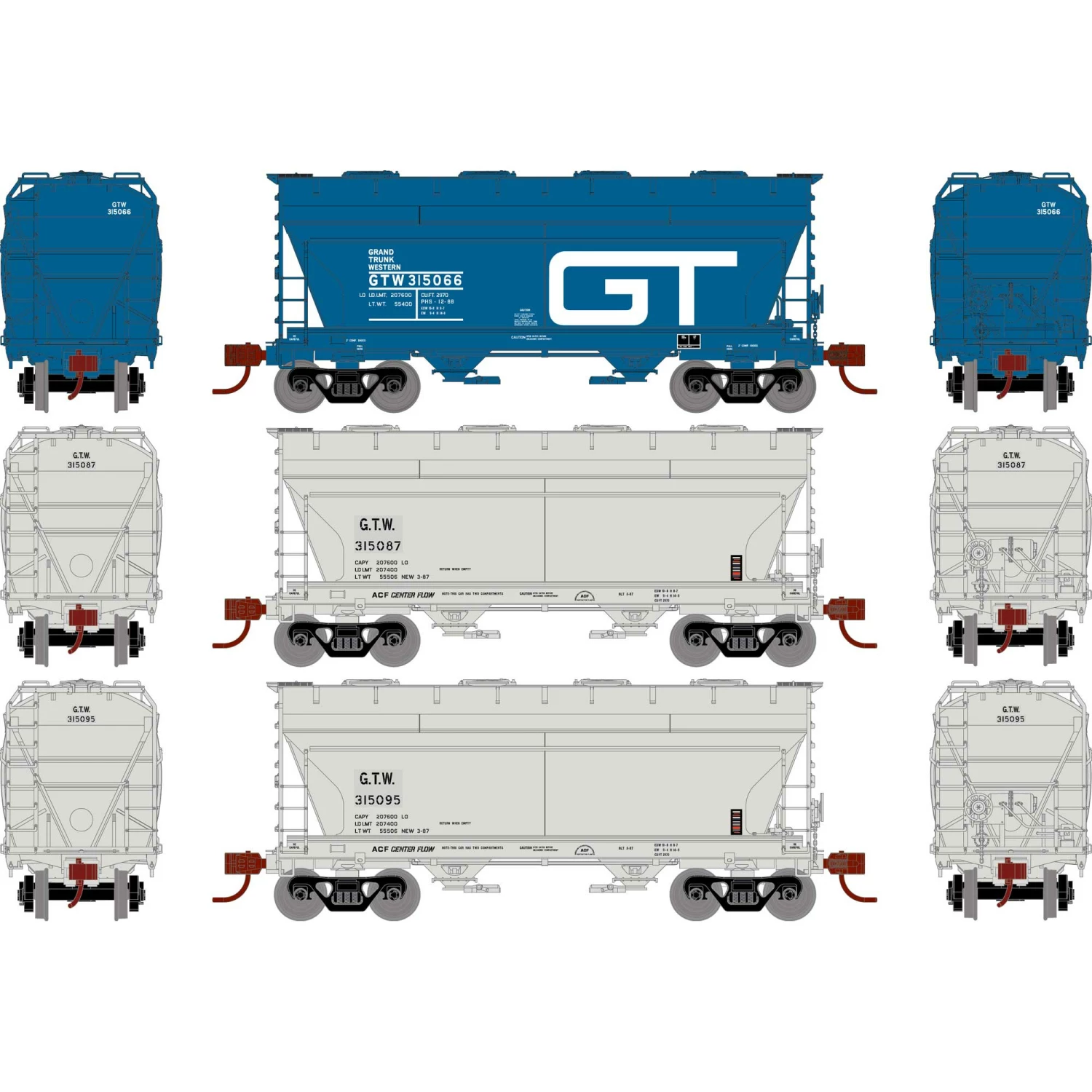 Athearn HO RTR ACF 2970 Cover Hopper, GT&W (3) for Freight Cars