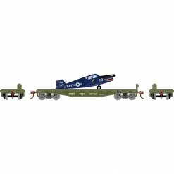 Athearn HO 40' Flat Car with Plane, DODX, Navy #7031 for Freight Cars