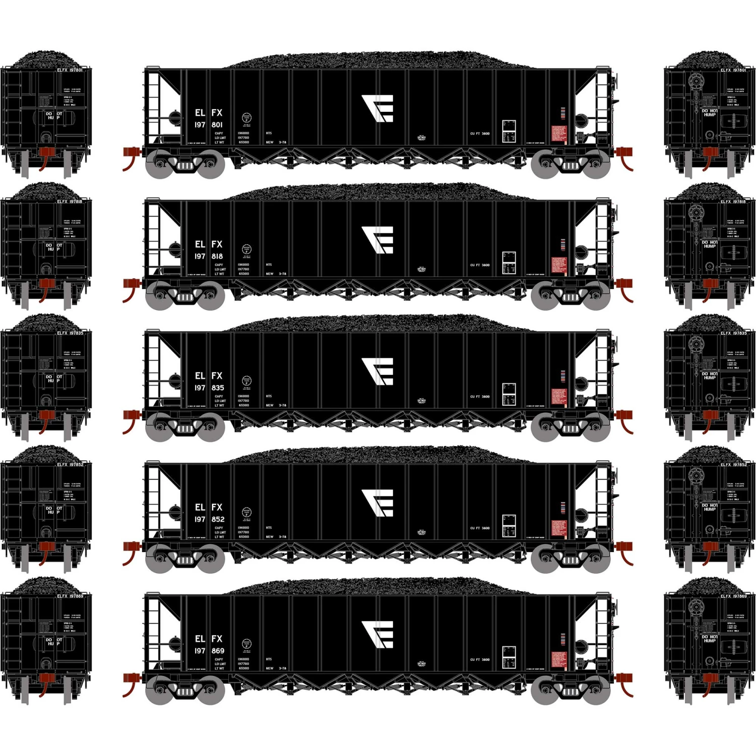 Athearn HO RTR 5-Bay Rapid Discharge Hopper, ELFX #1 (5) for Freight Cars