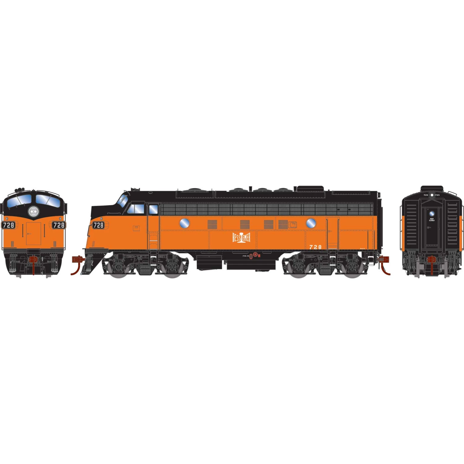 Athearn HO F7A, B&LE/Freight #728A for Freight Cars