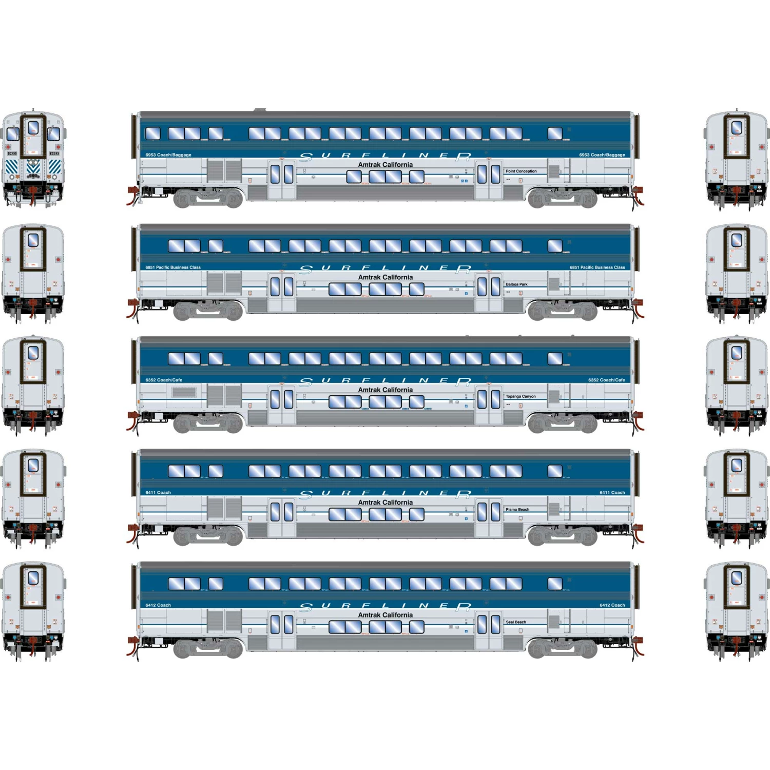 Athearn HO Surfliner Cars with Lights, Amtrak (5) for Passenger Cars