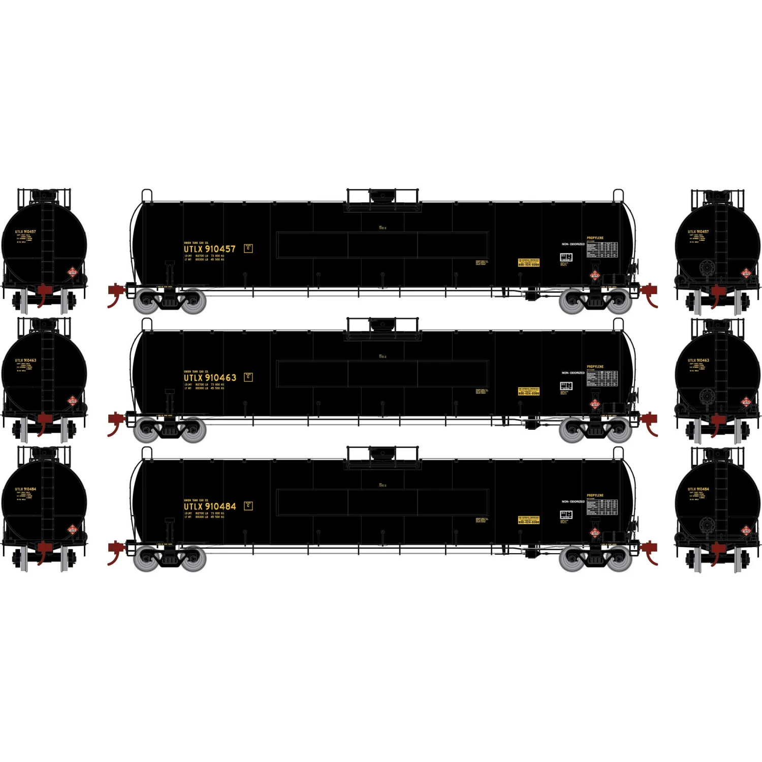 Athearn HO 33,900-Gallon LPG Tank/Flat, UTLX #2 (3) for Freight Cars