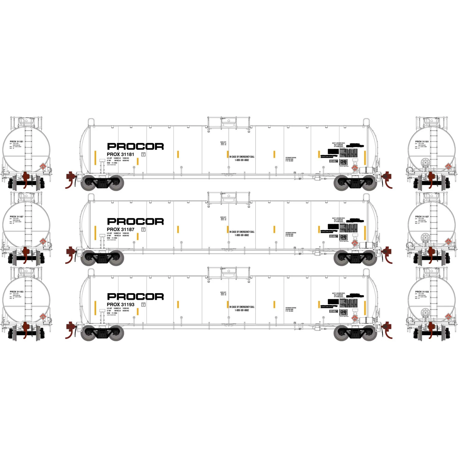 Athearn HO 33,900-Gallon LPG Tank/Early, PROX #2 (3) for Freight Cars