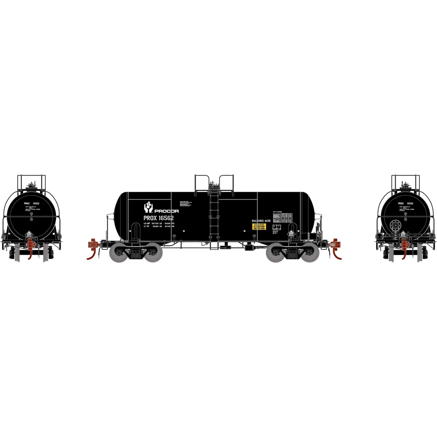Athearn HO 13,600-Gallon Acid Tank, PROX, Black #16562 for Freight Cars