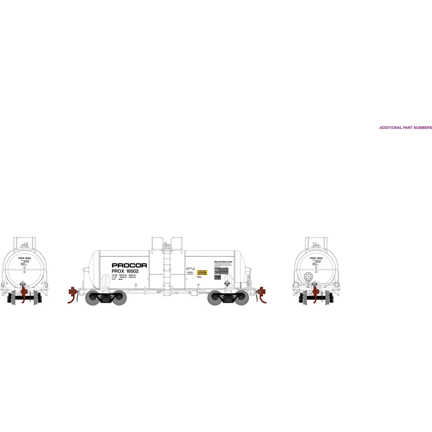 Athearn HO 13,600-Gallon Acid Tank, PROX, White #16502 for Freight Cars