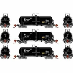 Athearn N 13,600-Gallon Acid Tank, PROX, Black (3) for Freight Cars